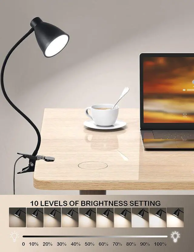Alt view image 3 of 7 - BOHON Desk Lamp 3 Color Modes 10 Brightness Dimmer Reading Light 10W 38 LED Clamp Lamp with Auto Off Timer 360° Flexible Gooseneck Clip on Light for Bed Bedside, AC Adapter Include