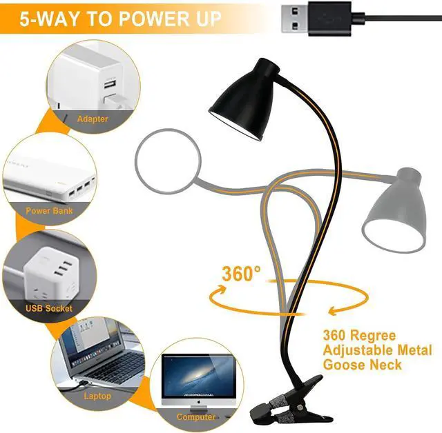 Alt view image 7 of 7 - BOHON Desk Lamp 3 Color Modes 10 Brightness Dimmer Reading Light 10W 38 LED Clamp Lamp with Auto Off Timer 360° Flexible Gooseneck Clip on Light for Bed Bedside, AC Adapter Include