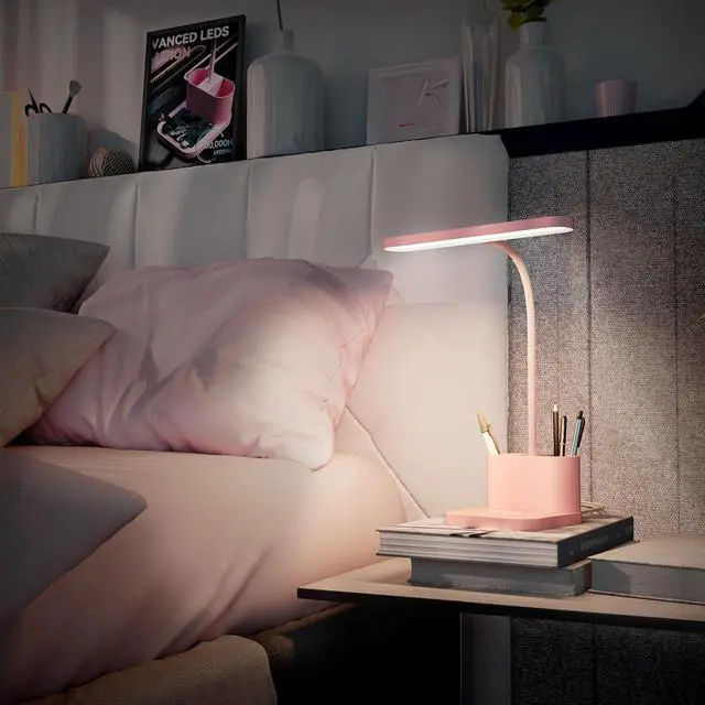 Alt view image 2 of 6 - AXX Pink Desk Lamp for Home Office, Cute Desk Lamps for Bedrooms, Kawaii, Dimmable LED, Flexible Gooseneck, Pen Holder, Touch Control, Room College Dorm Essentials for Teen Girls Kids