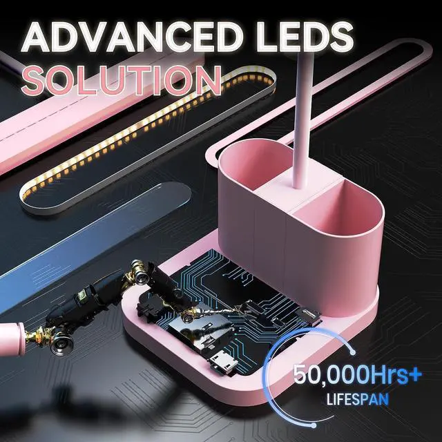 Alt view image 5 of 6 - AXX Pink Desk Lamp for Home Office, Cute Desk Lamps for Bedrooms, Kawaii, Dimmable LED, Flexible Gooseneck, Pen Holder, Touch Control, Room College Dorm Essentials for Teen Girls Kids