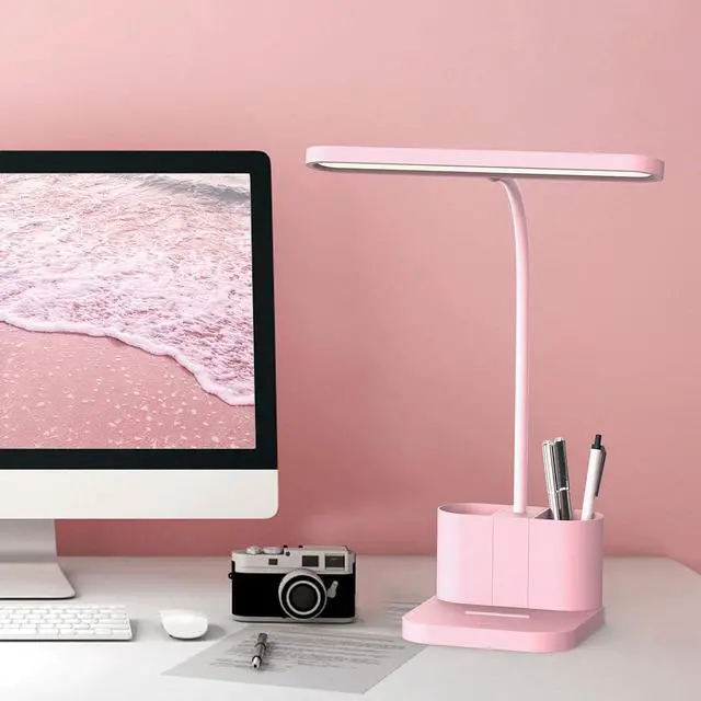 Alt view image 6 of 6 - AXX Pink Desk Lamp for Home Office, Cute Desk Lamps for Bedrooms, Kawaii, Dimmable LED, Flexible Gooseneck, Pen Holder, Touch Control, Room College Dorm Essentials for Teen Girls Kids