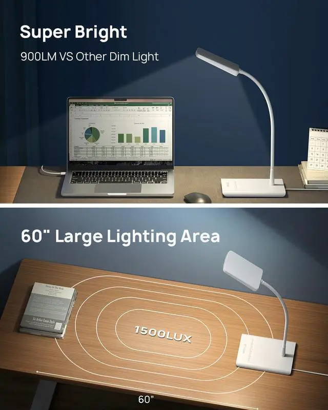 Alt view image 2 of 7 - TROND LED Desk Lamp for Home Office, 3 Color Modes 7 Brightness, Dimmable Table Lamp, Eye Caring Reading Light, Adjustable Gooseneck, Touch Control, Setting Memory, Desk Light for Study Task Work