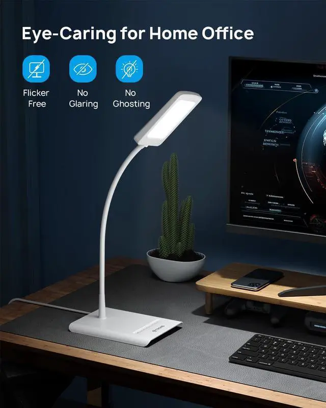 Alt view image 5 of 7 - TROND LED Desk Lamp for Home Office, 3 Color Modes 7 Brightness, Dimmable Table Lamp, Eye Caring Reading Light, Adjustable Gooseneck, Touch Control, Setting Memory, Desk Light for Study Task Work