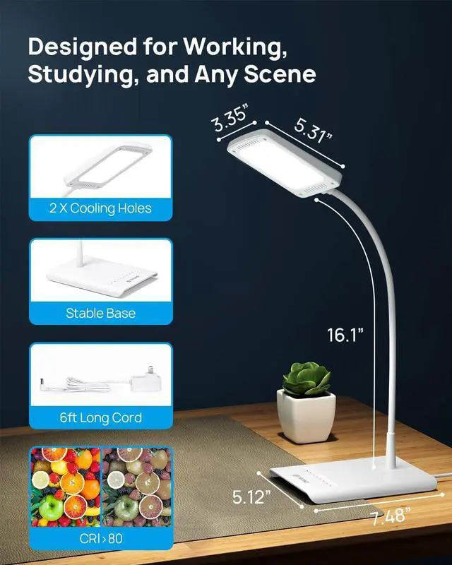 Alt view image 6 of 7 - TROND LED Desk Lamp for Home Office, 3 Color Modes 7 Brightness, Dimmable Table Lamp, Eye Caring Reading Light, Adjustable Gooseneck, Touch Control, Setting Memory, Desk Light for Study Task Work