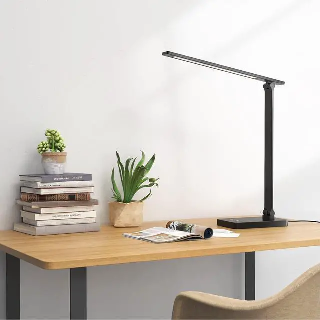 Alt view image 3 of 7 - Lepro LED Desk Lamp with USB Charging Port Dimmable Home Office Touch Control Reading Table Lamp,3 Color Modes with 5 Brightness Level,College Dorm Room Essentials, Eye Caring, Sewing, Crafting, Black
