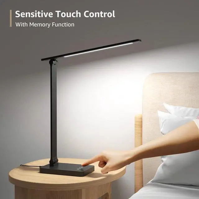 Alt view image 6 of 7 - Lepro LED Desk Lamp with USB Charging Port Dimmable Home Office Touch Control Reading Table Lamp,3 Color Modes with 5 Brightness Level,College Dorm Room Essentials, Eye Caring, Sewing, Crafting, Black