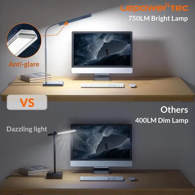 Alt view image 4 of 7 - LED Desk Lamp for Home Office, 750LM Eye-Caring Reading Desk Light, 12W Gooseneck Lamp for Desk, Touch Table Lamp with 3 Timer Function, 60 Lighting Modes, Bright Desk Lamps for Study