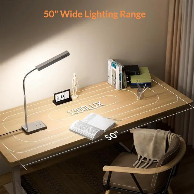 Alt view image 5 of 7 - LED Desk Lamp for Home Office, 750LM Eye-Caring Reading Desk Light, 12W Gooseneck Lamp for Desk, Touch Table Lamp with 3 Timer Function, 60 Lighting Modes, Bright Desk Lamps for Study