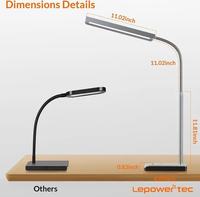 Alt view image 6 of 7 - LED Desk Lamp for Home Office, 750LM Eye-Caring Reading Desk Light, 12W Gooseneck Lamp for Desk, Touch Table Lamp with 3 Timer Function, 60 Lighting Modes, Bright Desk Lamps for Study