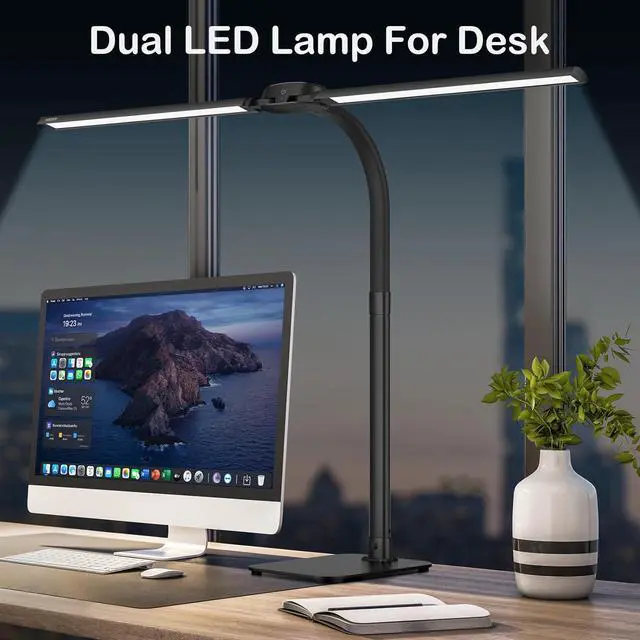 Alt view image 2 of 7 - Desk Lamp with USB Charging Port for Home Office 24w Architect Remote Base Dual Task Led Light Modern 5 Color Modes Dimmable Adjustable Gooseneck Double Head Reading Drafting Eye Caring Tall Lamps