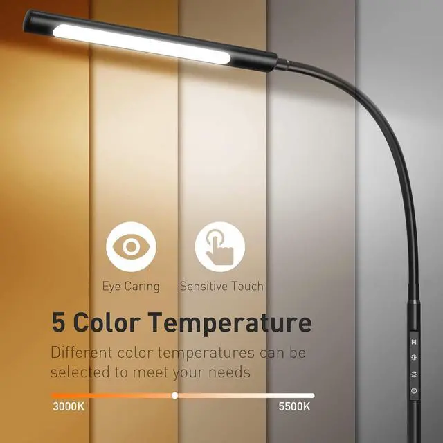 Alt view image 4 of 7 - Swing Arm Desk Light with Remote Control, Eye-Caring Gooseneck Desk Lamp, Adjustable Brightness & Color Temperatures, Modern LED Clamp Light with Memory & Timer Function, 12W, Matteblack