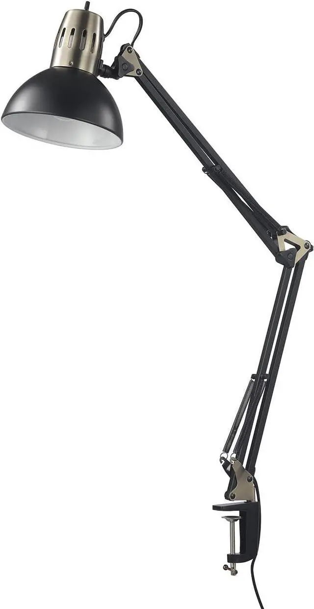 Main image of Globe Electric 62000009 32" Multi-Joint Desk Lamp with Metal Clamp, Matte Black, Antique Brass Accents, On/Off Rotary Switch on Shade, Partially Adjustable Swing Arm, Home Décor, Office Accessory