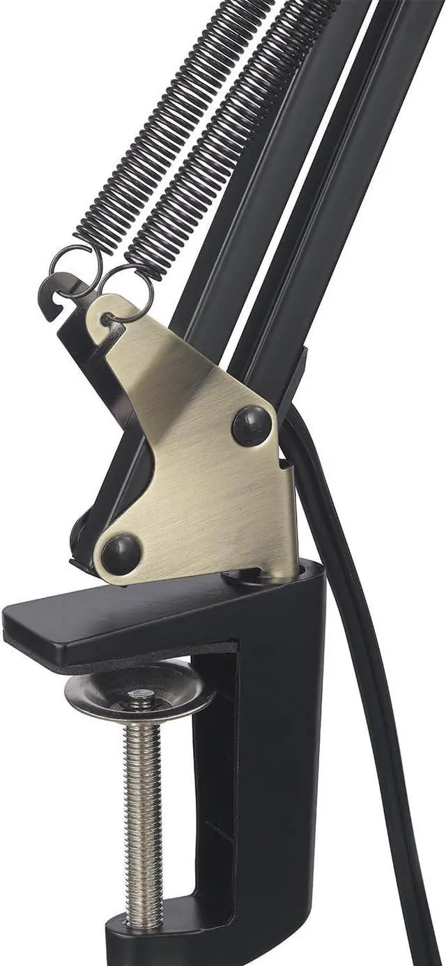 Alt view image 6 of 7 - Globe Electric 62000009 32" Multi-Joint Desk Lamp with Metal Clamp, Matte Black, Antique Brass Accents, On/Off Rotary Switch on Shade, Partially Adjustable Swing Arm, Home Décor, Office Accessory