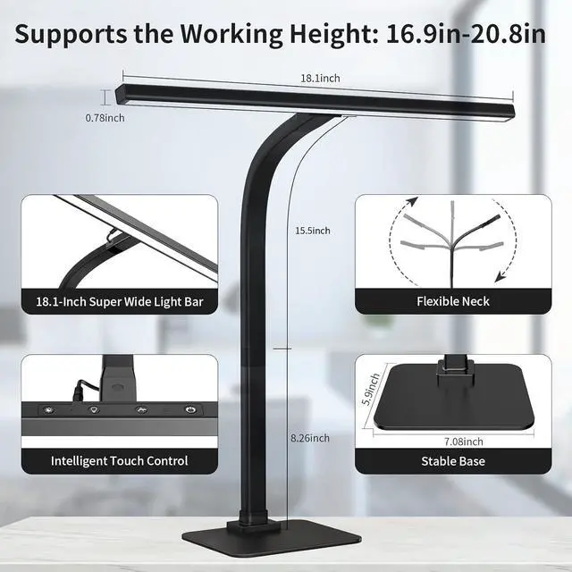 Alt view image 5 of 7 - EppieBasic Led Desk Lamp, Architect Desk Lamps for Home Office, 12W Dimmable & 6 Color Modes Extra Bright Modern Table lamp with Base, Auto Dimming Overhead Desk Lighting for Workbench Monitor