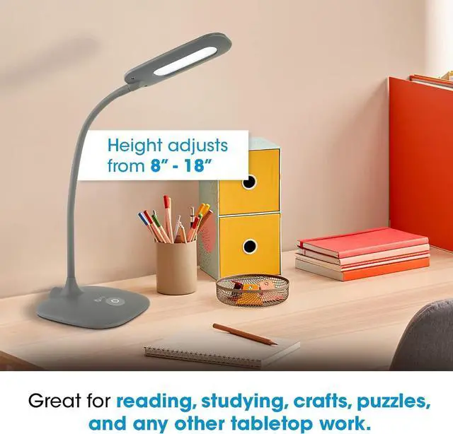 Alt view image 2 of 6 - OttLite LED Soft Touch Desk Lamp - 3 Brightness Settings with Energy Efficient Natural Daylight LEDs - Adjustable Flexible Neck & Touch Controls for Tabletops, Home Office, Computer Desk, & Dorms