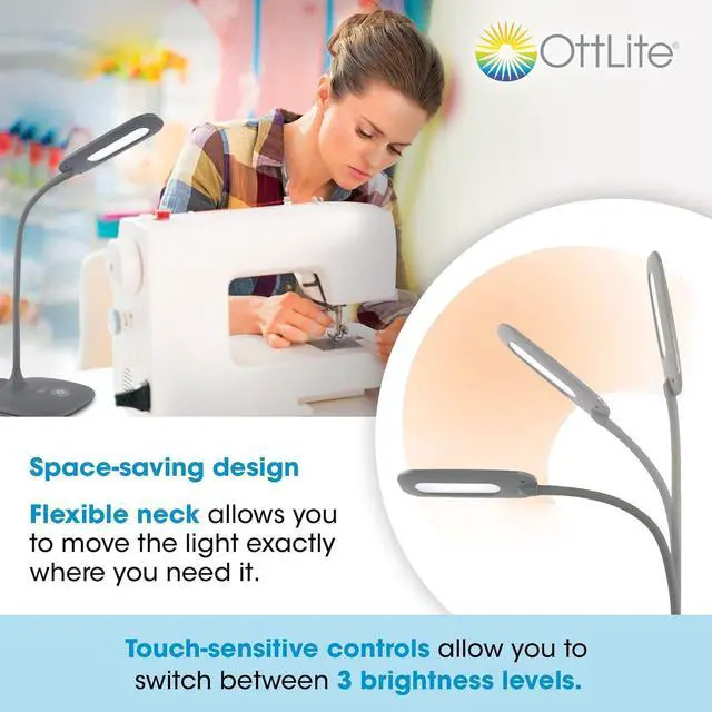 Alt view image 3 of 6 - OttLite LED Soft Touch Desk Lamp - 3 Brightness Settings with Energy Efficient Natural Daylight LEDs - Adjustable Flexible Neck & Touch Controls for Tabletops, Home Office, Computer Desk, & Dorms