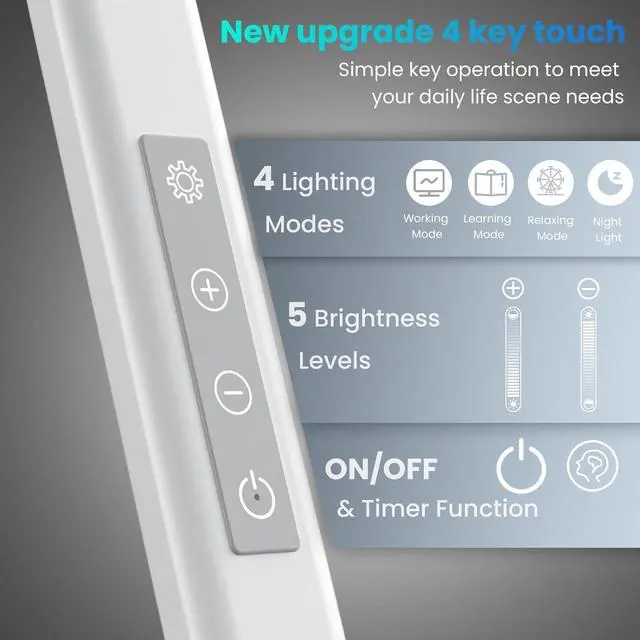 Alt view image 5 of 7 - LED Desk Lamp, Desk Light for Home Office, Dual Light Source 18W Brightest, Eye-Caring Optical Lens, Office Lamp, 5 Color Modes & Brightness, Aluminum Alloy Drafting Light, Clamp Lamp, White