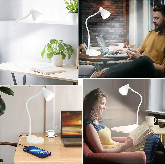 Alt view image 5 of 7 - BOHON LED Desk Lamp with USB Charging Port, 3 Color Modes Dimmable Reading Lamp, Auto Dimming Task Lamp, Flexible Gooseneck Table Light for Dorm Bedside, Adapter Include, White