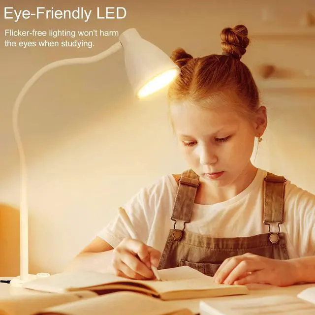 Alt view image 7 of 7 - BOHON LED Desk Lamp with USB Charging Port, 3 Color Modes Dimmable Reading Lamp, Auto Dimming Task Lamp, Flexible Gooseneck Table Light for Dorm Bedside, Adapter Include, White