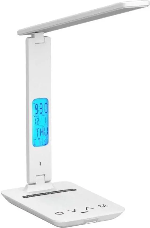 Alt view image 4 of 7 - LAOPAO LED Desk Lamp with Wireless Charger, USB Charging Port, Adjustable Foldable Table Lamp with Clock, Alarm, Date, Temperature, 5-Level Dimmable Lighting, Office Lamp with Adapter, White