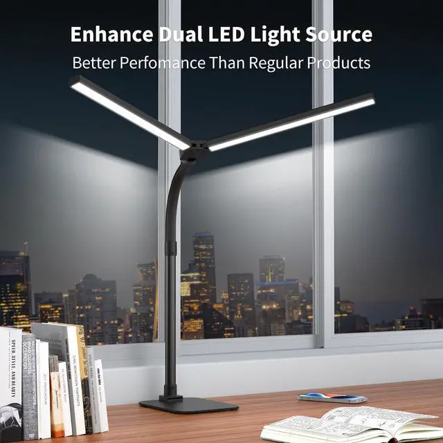 Alt view image 2 of 7 - Desk Lamp Architect Task Dual Head Modern Flexible Gooseneck Tall Dimmable Light for Home Office, 5 Color Modes,Remote Control, 1500lm 24W Extra Bright Lighting