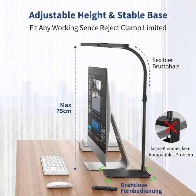 Alt view image 5 of 7 - Desk Lamp Architect Task Dual Head Modern Flexible Gooseneck Tall Dimmable Light for Home Office, 5 Color Modes,Remote Control, 1500lm 24W Extra Bright Lighting