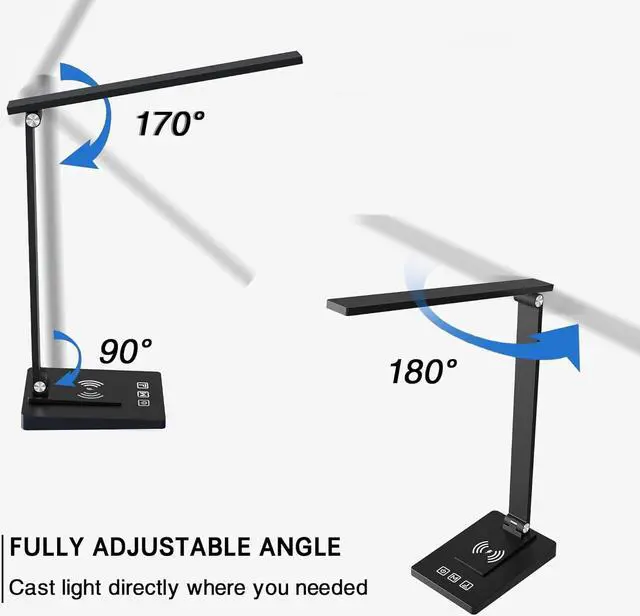 Alt view image 2 of 7 - Desk Lamp with Wireless Charger USB Charging Port,LED Desk Lamps for Home Office,Small Table Lamp Study Desk Light,5 Colors & Stepless Dimming,Morden Desk Lamp for College Dorm Room(Adapter Included)