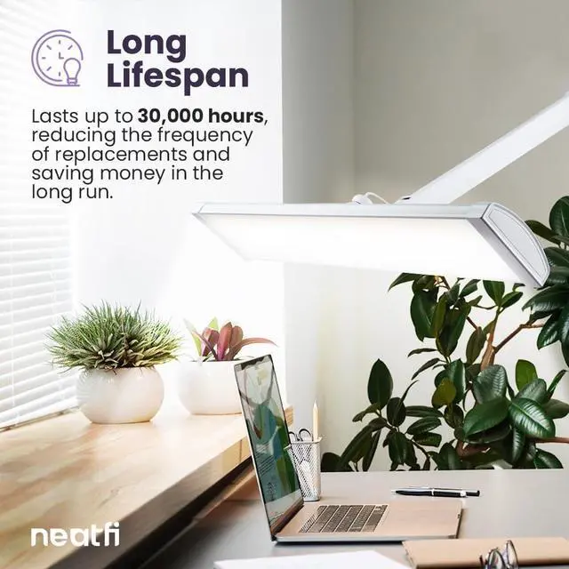 Alt view image 3 of 7 - Neatfi 3,500 Lumens Ultra Task Lamp, 26 Inches Metal Lamp, Dimmable, 45W Super Bright LED Desk Lamp, 270 Pcs SMD LEDs (Non-CCT with Base, White)