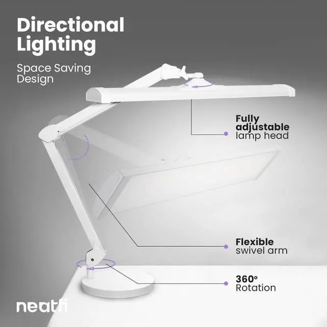 Alt view image 5 of 7 - Neatfi 3,500 Lumens Ultra Task Lamp, 26 Inches Metal Lamp, Dimmable, 45W Super Bright LED Desk Lamp, 270 Pcs SMD LEDs (Non-CCT with Base, White)