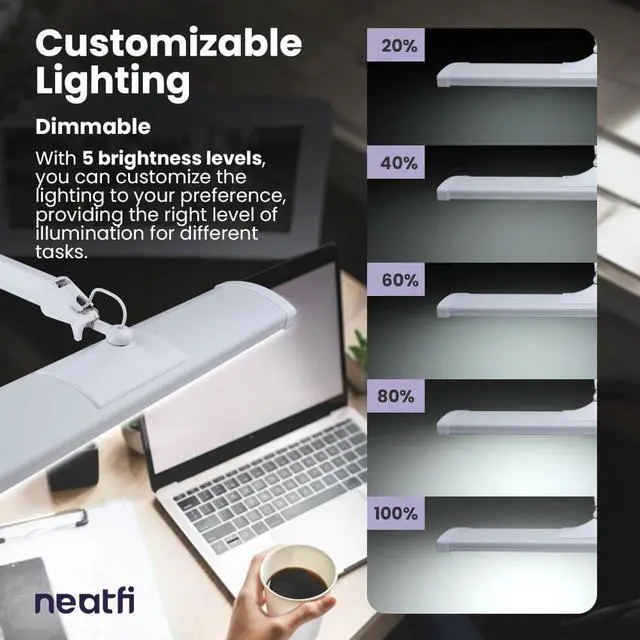 Alt view image 6 of 7 - Neatfi 3,500 Lumens Ultra Task Lamp, 26 Inches Metal Lamp, Dimmable, 45W Super Bright LED Desk Lamp, 270 Pcs SMD LEDs (Non-CCT with Base, White)