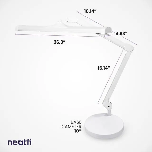 Alt view image 7 of 7 - Neatfi 3,500 Lumens Ultra Task Lamp, 26 Inches Metal Lamp, Dimmable, 45W Super Bright LED Desk Lamp, 270 Pcs SMD LEDs (Non-CCT with Base, White)