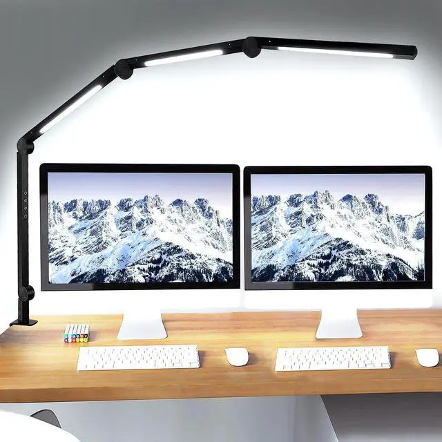 Main image of LED Desk Lamp with Clamp & Flexible Arm - 3 Light Sources, 4 Color Modes & 5 Brightness Levels, Eye-Caring Table Light with Memory Function