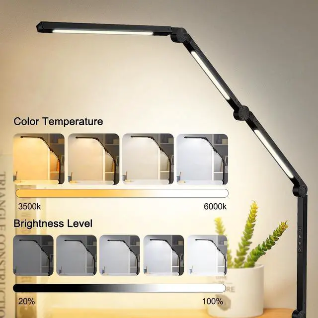 Alt view image 6 of 6 - LED Desk Lamp with Clamp & Flexible Arm - 3 Light Sources, 4 Color Modes & 5 Brightness Levels, Eye-Caring Table Light with Memory Function