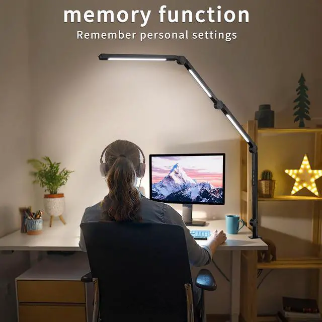 Alt view image 2 of 6 - LED Desk Lamp with Clamp & Flexible Arm - 3 Light Sources, 4 Color Modes & 5 Brightness Levels, Eye-Caring Table Light with Memory Function