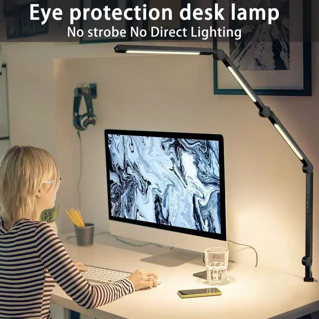 Alt view image 3 of 6 - LED Desk Lamp with Clamp & Flexible Arm - 3 Light Sources, 4 Color Modes & 5 Brightness Levels, Eye-Caring Table Light with Memory Function