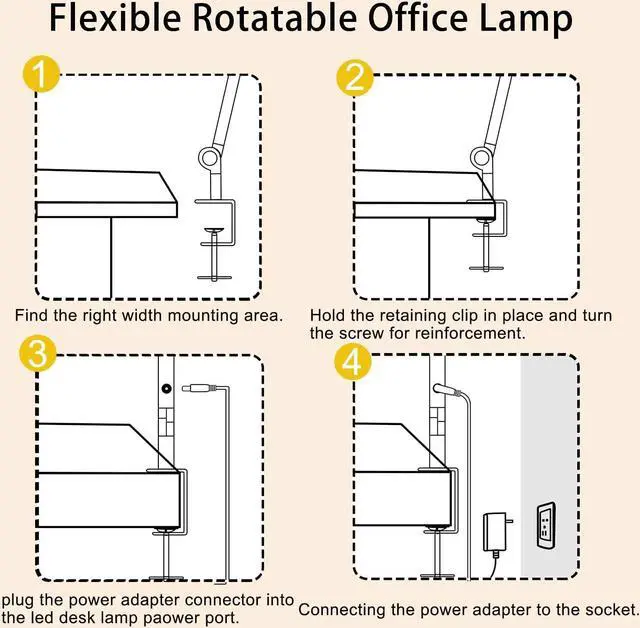 Alt view image 4 of 6 - LED Desk Lamp with Clamp & Flexible Arm - 3 Light Sources, 4 Color Modes & 5 Brightness Levels, Eye-Caring Table Light with Memory Function