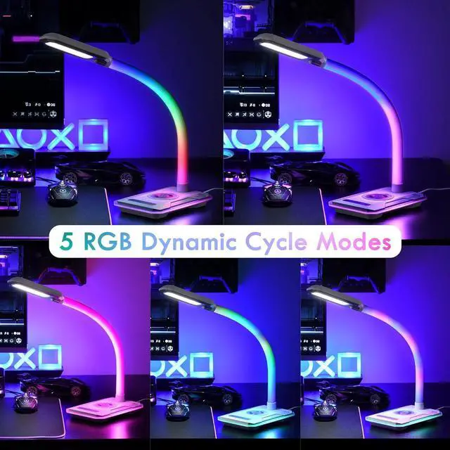 Alt view image 2 of 7 - WILIT Gaming Desk Lamp, LED Desk Lamp with Wireless Charger&USB Charging Port, RGB Color Changing Touch Control Table Lamp with Dimmable 3 Color Temperature, Desktop Lamp for Home Office