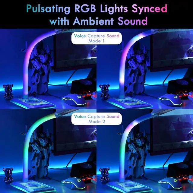 Alt view image 3 of 7 - WILIT Gaming Desk Lamp, LED Desk Lamp with Wireless Charger&USB Charging Port, RGB Color Changing Touch Control Table Lamp with Dimmable 3 Color Temperature, Desktop Lamp for Home Office
