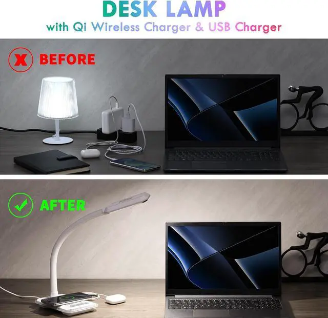 Alt view image 5 of 7 - WILIT Gaming Desk Lamp, LED Desk Lamp with Wireless Charger&USB Charging Port, RGB Color Changing Touch Control Table Lamp with Dimmable 3 Color Temperature, Desktop Lamp for Home Office