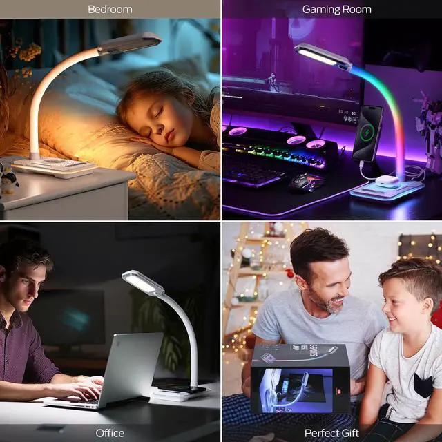 Alt view image 7 of 7 - WILIT Gaming Desk Lamp, LED Desk Lamp with Wireless Charger&USB Charging Port, RGB Color Changing Touch Control Table Lamp with Dimmable 3 Color Temperature, Desktop Lamp for Home Office