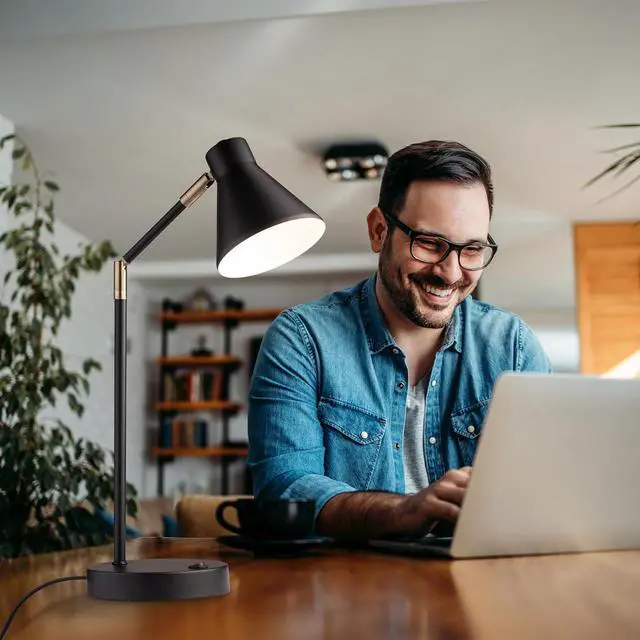 Alt view image 6 of 7 - OBright Astrum - LED Desk Lamp with Dual USB Charging Ports, 100% Metal Lamp, 270° Swivel Arms, Soft White Light (3000K), Bedside Reading Lamp, Home Office Lamp, Table Lamp, ETL Listed, Black