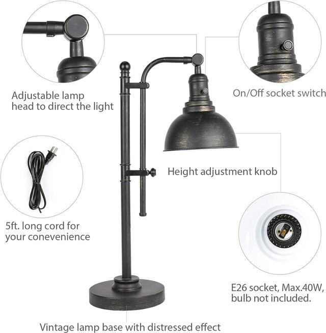 Alt view image 4 of 7 - VONLUCE Rustic Desk Lamp Black Adjustable, Industrial Style Metal Task Lamp (25"-29"), Vintage Work Lamp, Farmhouse Reading Lamp in Aged Bronze Finish, ETL Certificate