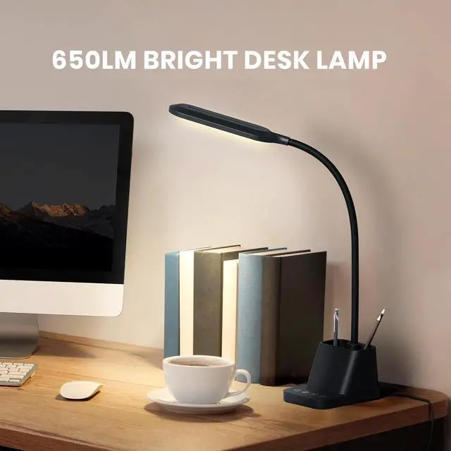 Alt view image 2 of 6 - AXX LED Desk Lamp with USB Charging Port, Study Table Light for Home Office Bedrooms, Black, Flexible Gooseneck, Small, 650LM, Pen Holder, Timer Settings, School Essentials for College Dorm Room