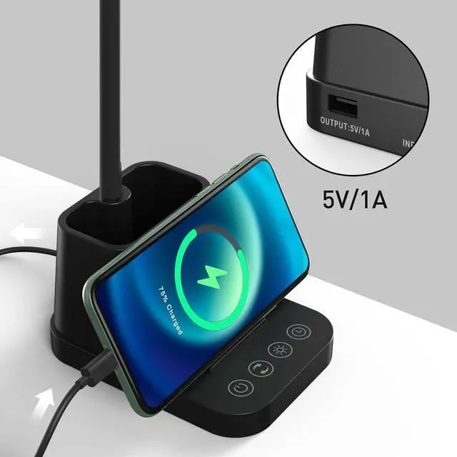 Alt view image 4 of 6 - AXX LED Desk Lamp with USB Charging Port, Study Table Light for Home Office Bedrooms, Black, Flexible Gooseneck, Small, 650LM, Pen Holder, Timer Settings, School Essentials for College Dorm Room