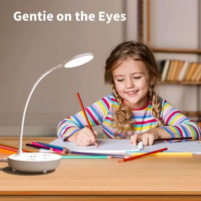 Alt view image 2 of 6 - Small Bedside Lamp for Table Lamp Bedroom Desk Lamp with Dual USB Charging Port and AC Outlet Office Reading Light Adjustable Gooseneck Working White LED Lamp