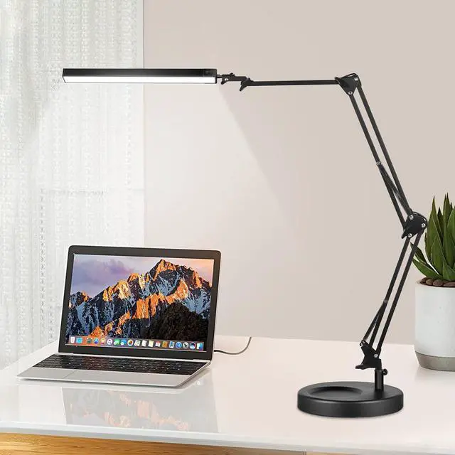 Alt view image 7 of 7 - NOEVSBIG LED Desk Lamp with Clamp and Round Base, 24W 102 LED Eye Caring Table Lamp with 50.7" Upgrade Long Swing Arm,3 Color Modes 10 Brightness Levels, Memory Function Desk Light for Home Office