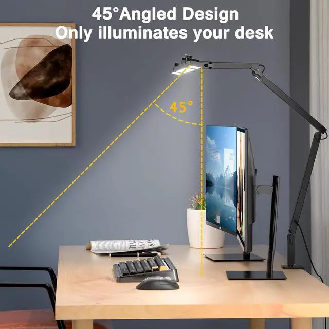 Alt view image 5 of 6 - Led Desk Lamp for Office Home, Architect Desk Lamp with Clamp, Ultra Bright Dimmable Table Light, Stepless Dimming and Tempering Desk Light for Workbench Drafting Reading Study (Black)