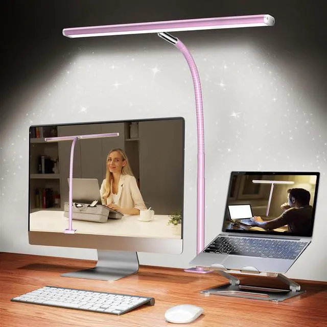Main image of LED Desk Lamp for Office Home, Eye-Caring Desk Light with Stepless Dimming Adjustable Flexible Gooseneck, 10W USB Adapter Desk Lamp with Clamp for Reading, Study, Workbench (Pink)