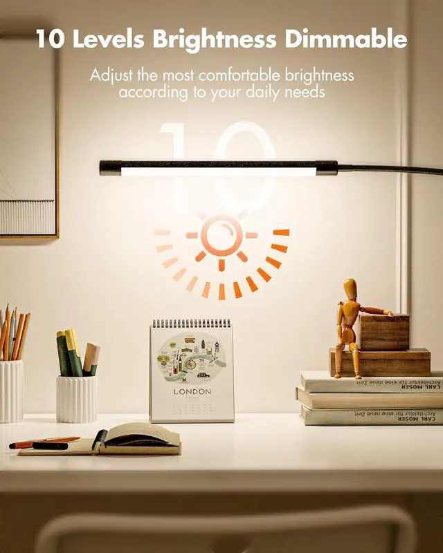 Alt view image 3 of 6 - Clip on Light for Bed, Eye Protection Reading Light, 3 Colors & 10 Brightness Book Light, Flexible Gooseneck Clamp Lamp for Desk, Bed Headboard and Piano