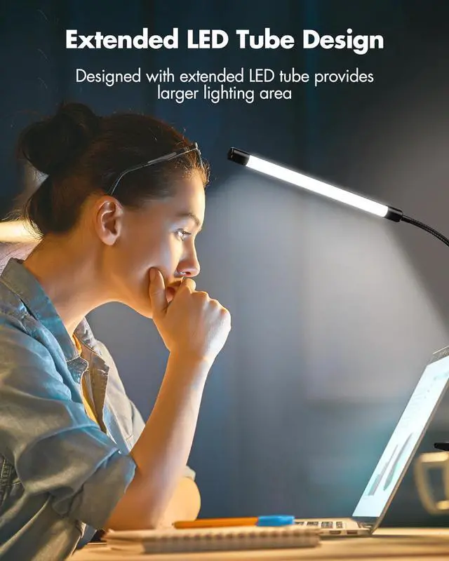 Alt view image 4 of 6 - Clip on Light for Bed, Eye Protection Reading Light, 3 Colors & 10 Brightness Book Light, Flexible Gooseneck Clamp Lamp for Desk, Bed Headboard and Piano